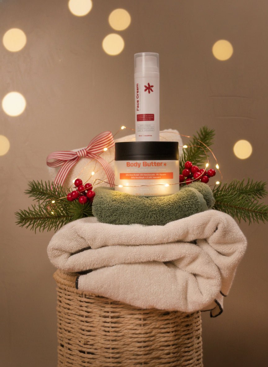 Natuurlijke skincare set van eerlijk geproduceerde shea. Hydrateert intens en versterkt de huidbarrière. Parfumvrij en vegan.